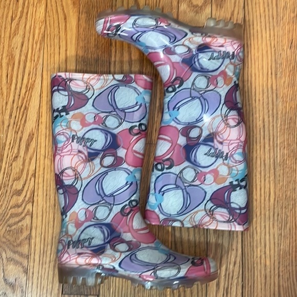 Coach Poppy Rain Boots Signature Monogram Multi-Colored Size 6 - Picture 1 of 9